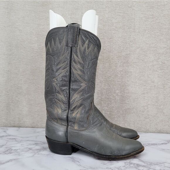 Sanders Vintage Leather Gray Western Cowboy Boots Men's 10D - Picture 1 of 14